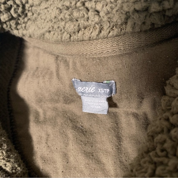 Aerie xs green teddy bear Sherpa sweater pullover olive army snap - Picture 3 of 7